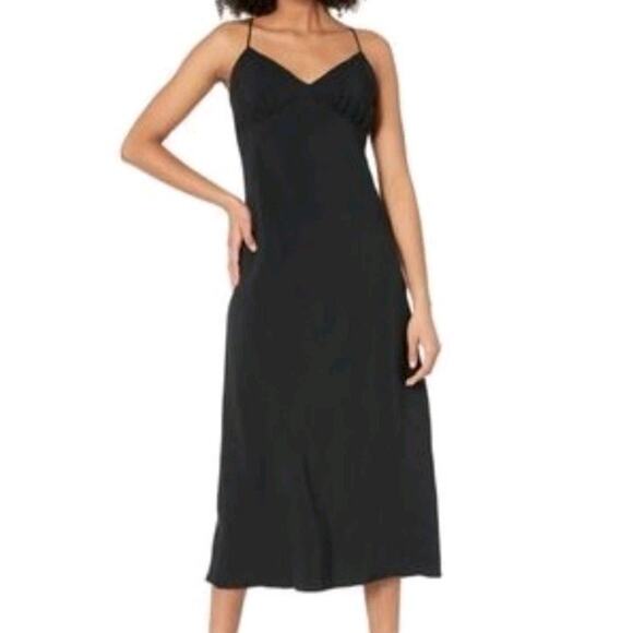 Madewell Layton Black Midi Slip Dress Women’s 8 90s Grunge Fall Layering EUC - Picture 1 of 9